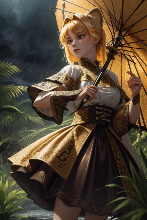 (Absurdres, Intricate Details, Masterpiece, Best Quality, High Resolution, 8k), animal saber tooth, rain forest background.
