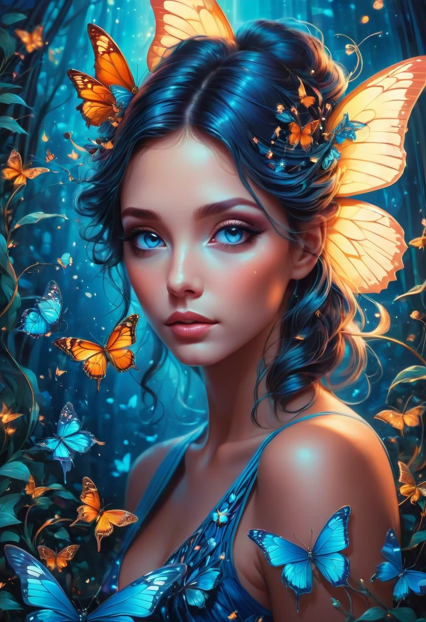 blue butterfly, by Brandon Woelfel and Peter Mohrbacher, best quality, masterpiece, very aesthetic, perfect composition, intricate details, ultra-detailed
