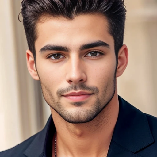 beautiful italian man, dark blonde hair focus on face