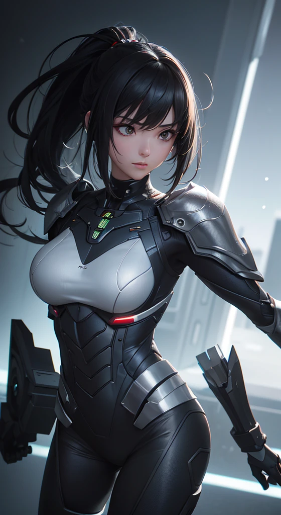 Milf, woman in a futuristic suit, highly detailed face, cool, mom, tomboy, very large breast, (Milf), mature face, (mature female), battlesuit, cybersuit, anime girl wearing tight suit, milfication, Elegant body, navel focus, naked body, gloves, earrings, legs armor, science fiction, female protagonist, standing, volumetric light, detailed lighting, detailed textures, oppai cyberpunk, biomechanical oppai, masterpiece, best quality eyes, sci-fi background, futuristic landscape