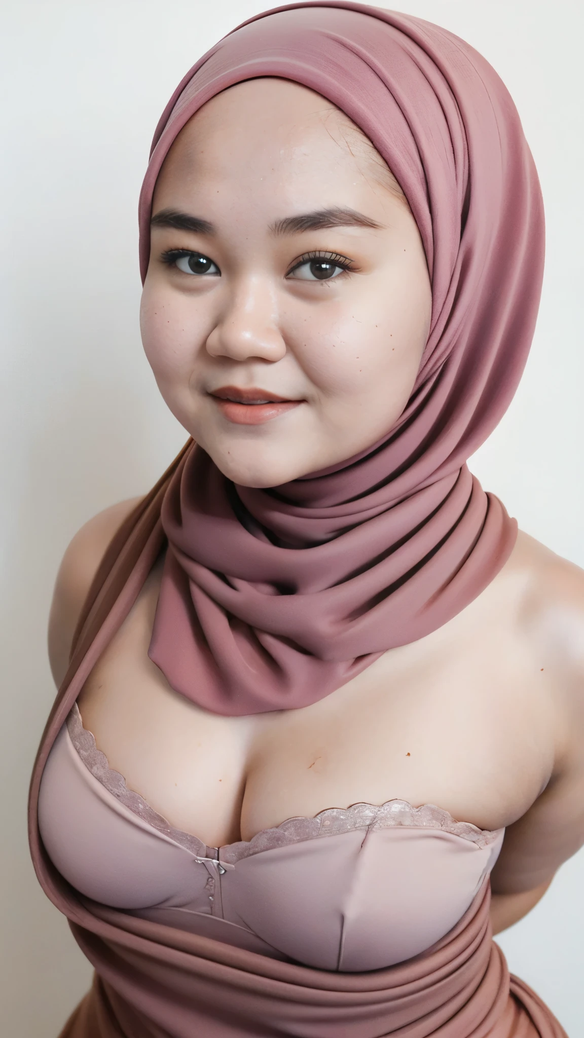 ((Open mouth)), Naked singlet (((HIJAB MALAY GIRL))), masutepiece, High quality, UHD 32K, Realistic face, Realistic skin feeling , A Japanese Lady, 18 years old, , Very cute and baby-like face, (((FLAT CHEST))), (MATRIX WORLD), ((look In front at the camera and SADNESS)), ((())), (((CUTE GIRL))), ((BROWN LIPS)), ((LIGHT RED FLUORESCENT)), ((CHUBBY)), (undress, bra strapless , (huge chubby)