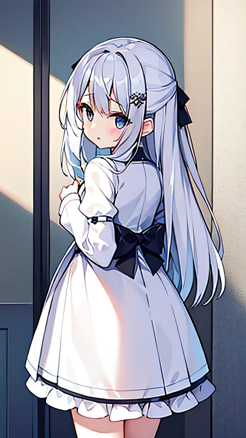 Pure white dress、Gray Hair、girl、Apathy、Angel&#39;s wing、Facing forward