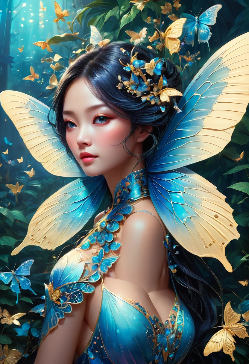 blue butterfly, by cgsociety and fenghua zhong, best quality, masterpiece, very aesthetic, perfect composition, intricate details, ultra-detailed
