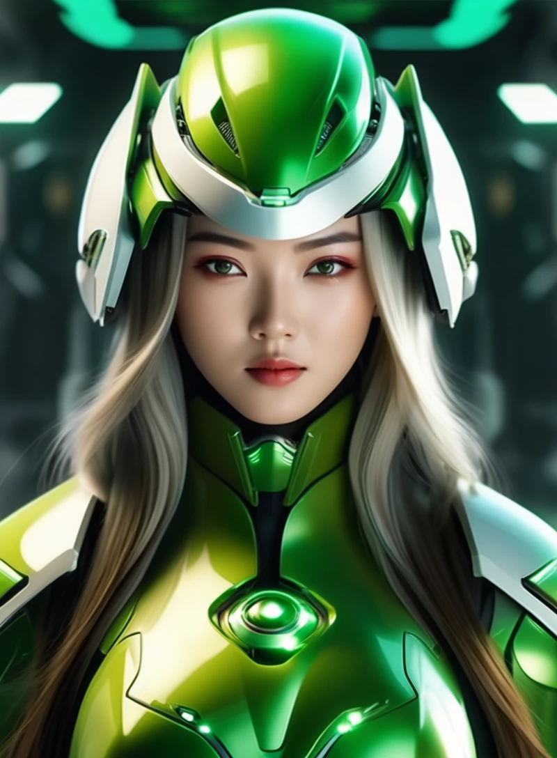 (masterpiece, best quality:1.5)
1 asian girl, closed mouth, cyborg, green eyes, helmet, lips, long hair, looking at viewer, nose, realistic, science fiction, solo, upper body, white hair