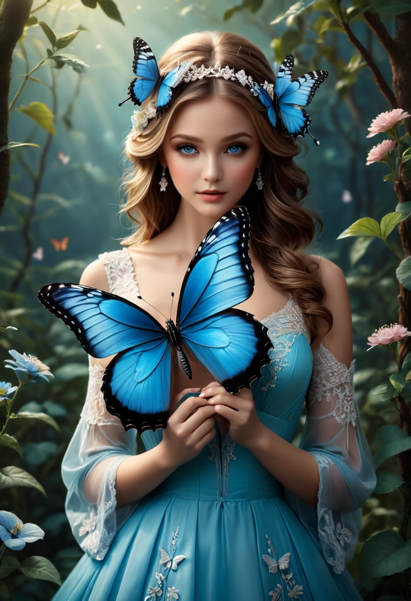 blue butterfly, (masterpiece, best quality, Professional, perfect composition, very aesthetic, absurdres, ultra-detailed, intricate details:1.3), by joel robison