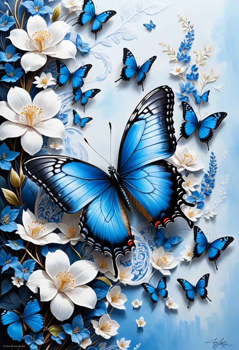 blue butterfly, (masterpiece, best quality, Professional, perfect composition, very aesthetic, absurdres, ultra-detailed, intricate details:1.3), by Tsukasa Hojo
