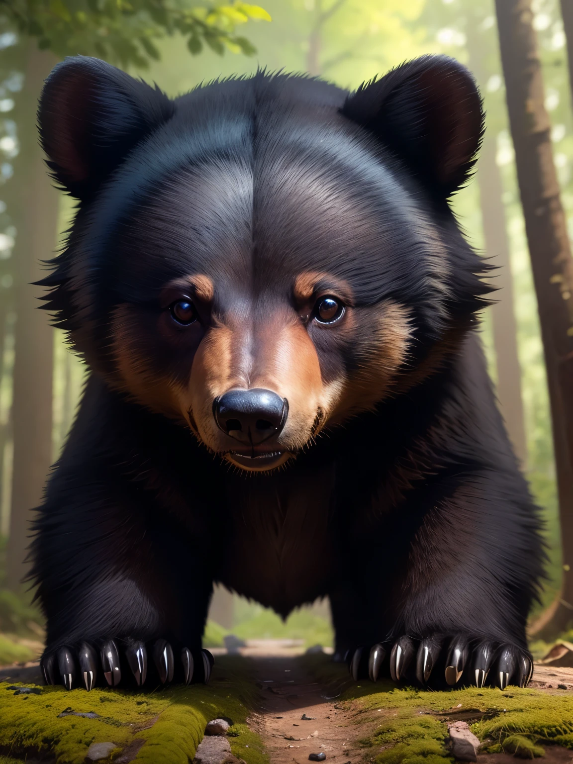 small black bear, ultra detailed, high quality, 8k resolution, zoom out, show full body