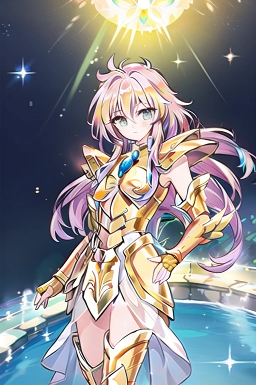 Une femme, 25 ans, mangas, cheveux longs, cheveux multicolores, details, Saint Seiya, Hyoga, Cygnus, God Cloth, mythycal armor, Saint Seiya Cosplay, armure de chevalier, myth cloth, Hyoga cosplay, Scandinavie, hiver, swam designed armor, glacier, neige