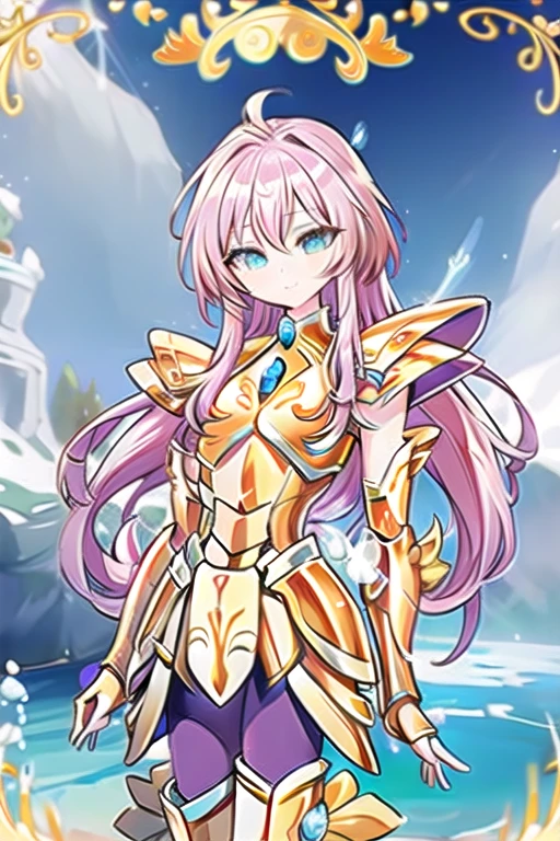 Une femme, 25 ans, mangas, cheveux longs, cheveux multicolores, details, Saint Seiya, Hyoga, Cygnus, God Cloth, mythycal armor, Saint Seiya Cosplay, armure de chevalier, myth cloth, Hyoga cosplay, Scandinavie, hiver, swam designed armor, glacier, neige