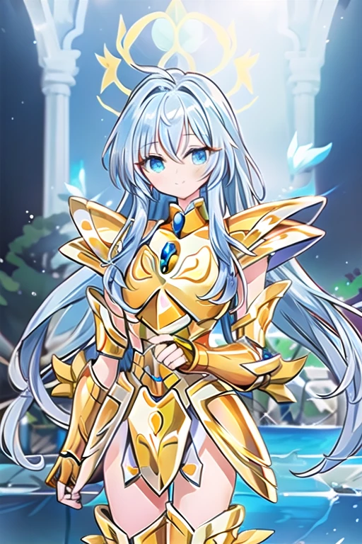 Une femme, 25 ans, mangas, cheveux longs, cheveux multicolores, details, Saint Seiya, Hyoga, Cygnus, God Cloth, mythycal armor, Saint Seiya Cosplay, armure de chevalier, myth cloth, Hyoga cosplay, Scandinavie, hiver, swam designed armor, glacier, neige