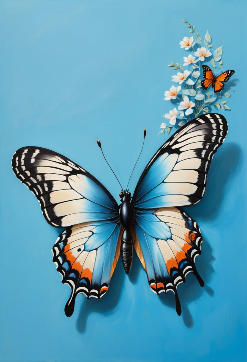 blue butterfly, (masterpiece, best quality, Professional, perfect composition, very aesthetic, absurdres, ultra-detailed, intricate details:1.3), by Oliver Jeffers