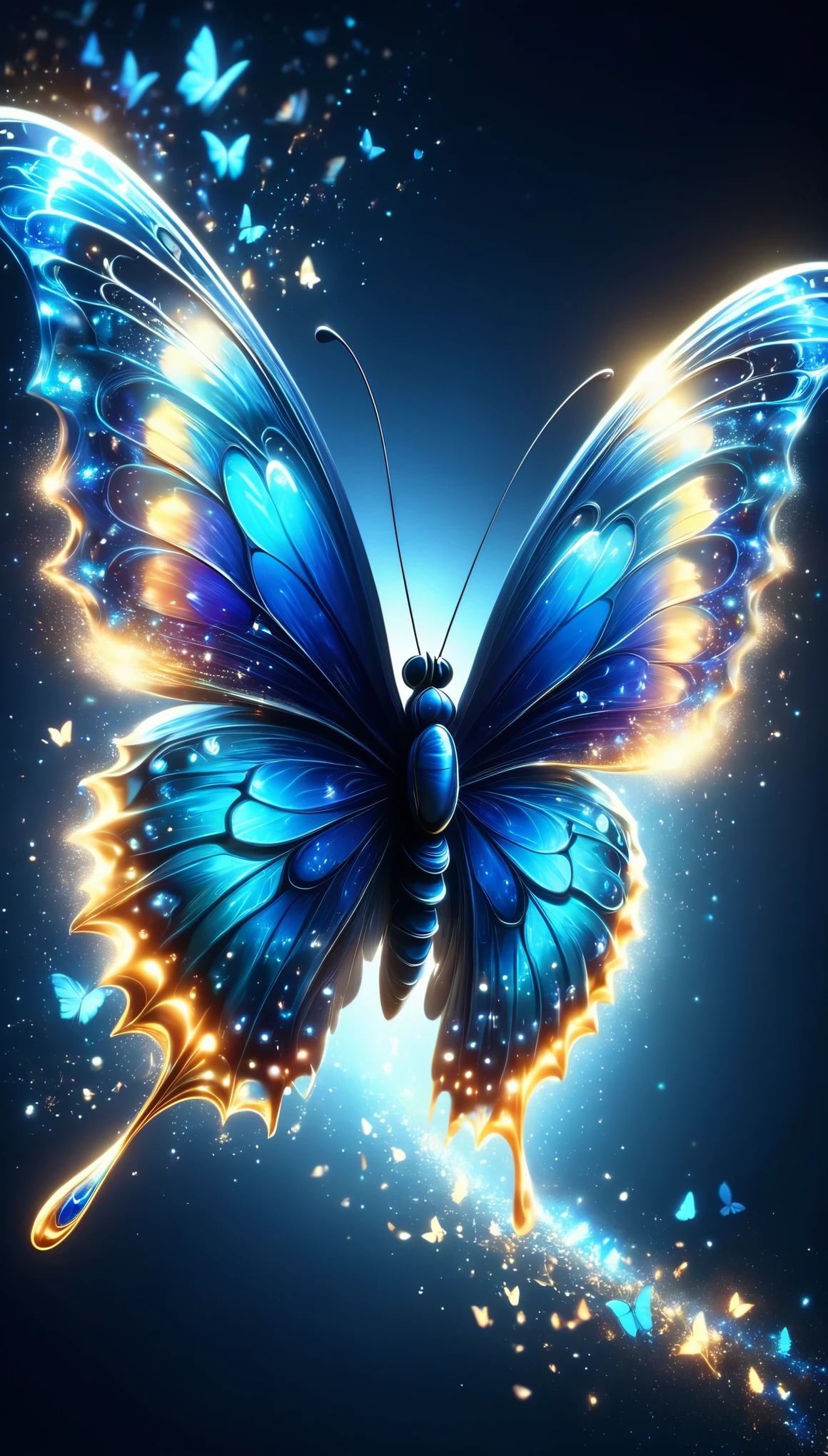 暗闇の中を羽ばたくbutterfly々Shine、As beautiful as a dream、It touches my heart..,butterfly々:blue:Illumination:Shine,Dark Background,flash,とてもflash,masterpiece,最高masterpiece,Best Composition,Beautiful sight,dream-like,優しくShinebutterfly々,gracefully,rendering,Unreal Engine,Zentralg Elements,Intricate details,gracefully描く,With great care,Particles of light:Shine鱗,butterflyの羽ばたきの軌跡がShine,Rich colors,colorful,Anatomically correct,Beautiful light and shadow,Mysterious,Fantasy,Fantasy,Digital Art,butterfly々Draw abstractly