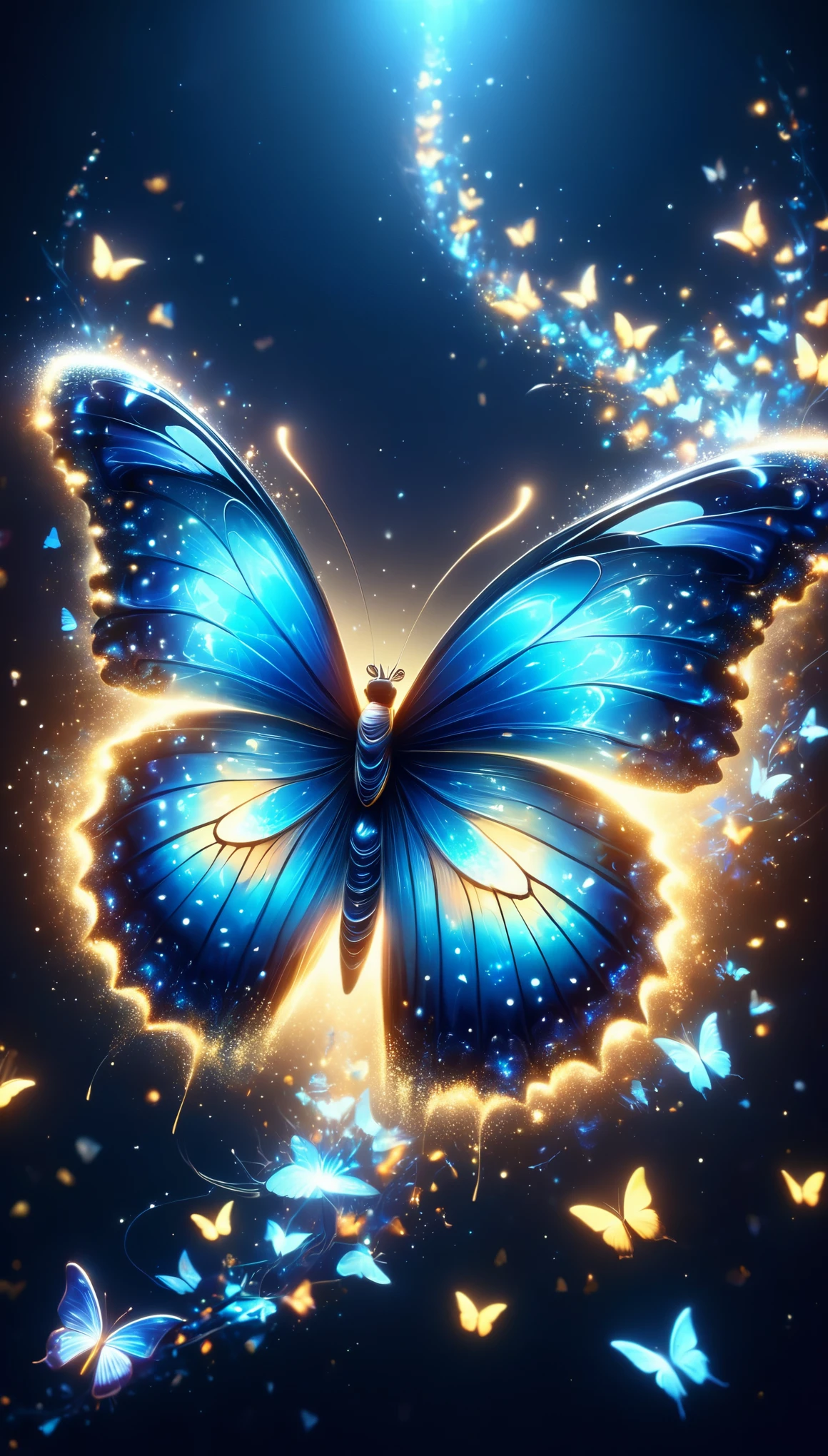 暗闇の中を羽ばたくbutterfly々Shine、As beautiful as a dream、It touches my heart..,butterfly々:blue:Illumination:Shine,Dark Background,flash,とてもflash,masterpiece,最高masterpiece,Best Composition,Beautiful sight,dream-like,優しくShinebutterfly々,gracefully,rendering,Unreal Engine,Zentralg Elements,Intricate details,gracefully描く,With great care,Particles of light:Shine鱗,butterflyの羽ばたきの軌跡がShine,Rich colors,colorful,Anatomically correct,Beautiful light and shadow,Mysterious,Fantasy,Fantasy,Digital Art,butterfly々Draw abstractly