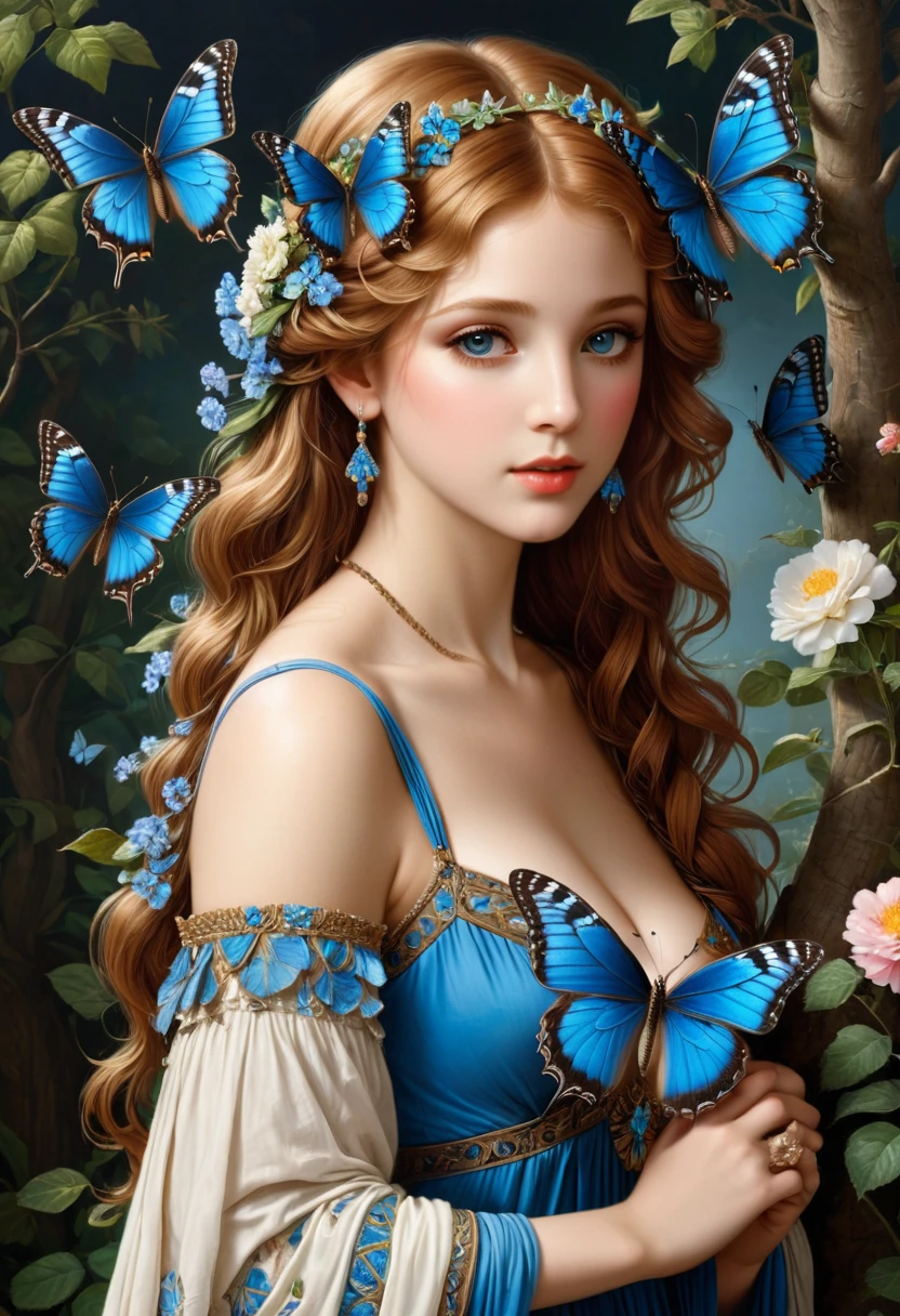 blue butterfly, (masterpiece, best quality, Professional, perfect composition, very aesthetic, absurdres, ultra-detailed, intricate details:1.3), by Sophie Anderson