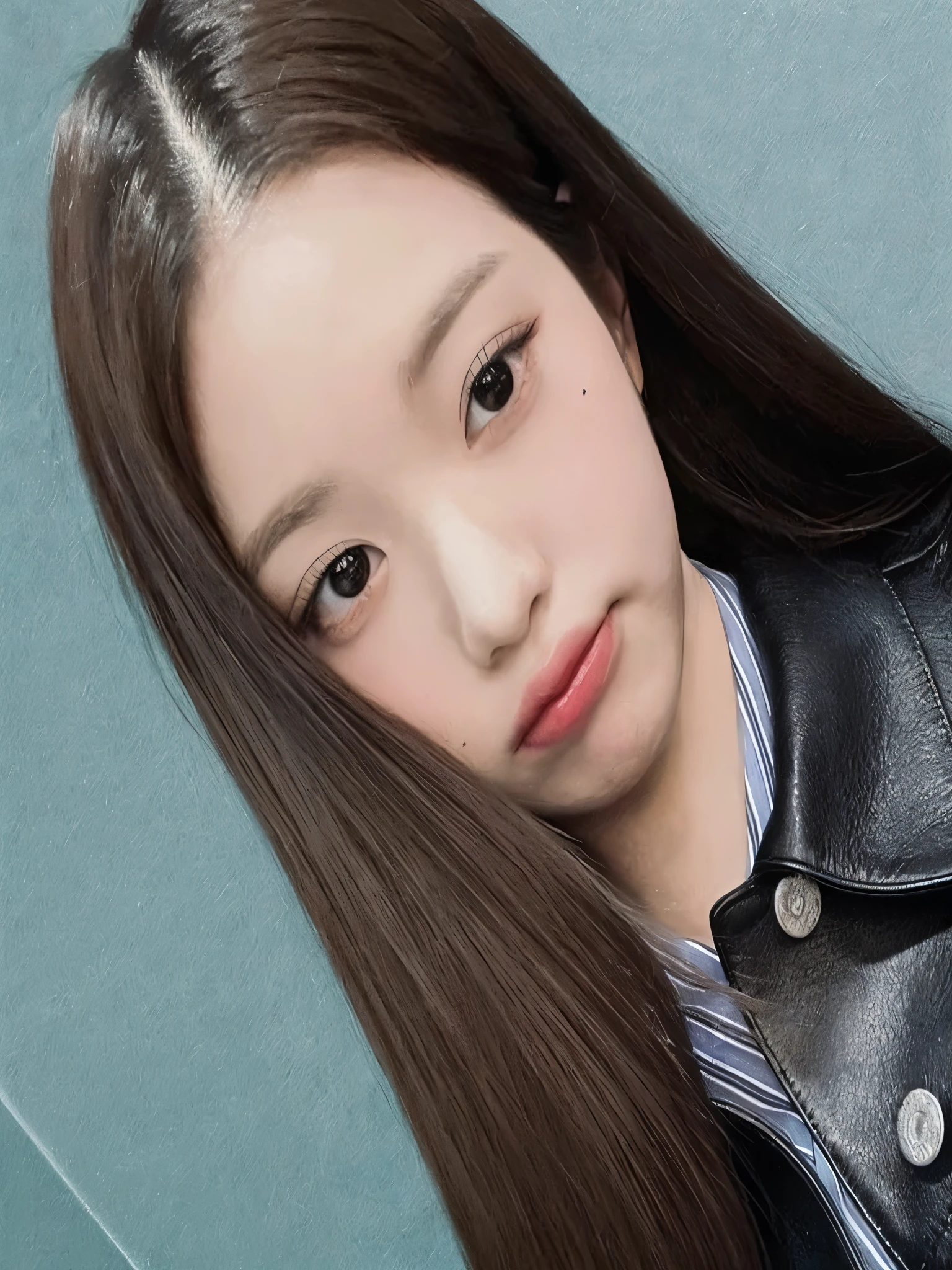 Un primer plano de una mujer con el pelo ondulado largo y negro. Chica Joven Morocha. Wonyoung de IVE, Retrato de Wonyoung de IVE, Karina de AESPA, Retrato de Karina de AESPA. maquillaje popular de Corea del Sur, Wonyoung de IVE, Retrato de Wonyoung de IVE, Pale soft skin tone, Karina de AESPA, Retrato de Karina de AESPA, maquillaje coreano popular.