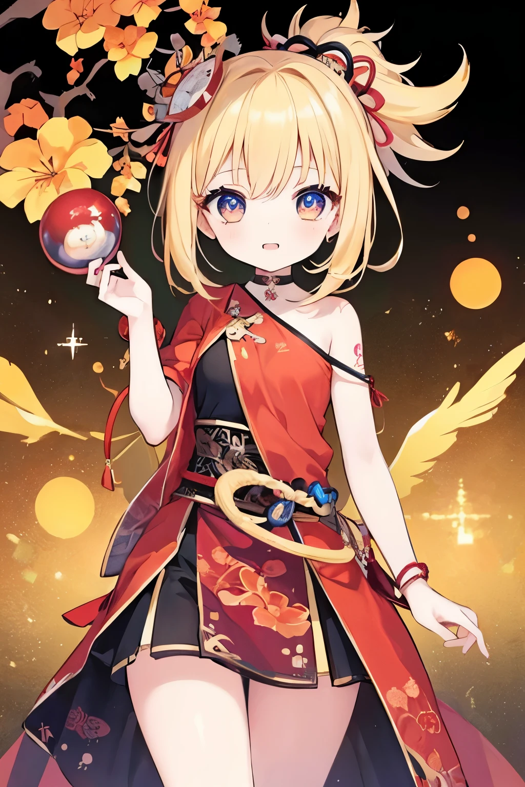 Very beautiful and Shining Eyes、Shining Eyes、((1 girl))、Small breasts、Big Mouth、Childish clothes、7--old l,highest quality, masterpiece, High resolution, alone, {yoimiya_Genshin Impact:1.15},you, blonde_hair, 前hair, hair_ornament, ponytail, 1 female、、masterpiece、highest quality、Accurate、Oiran、Provocative pose、tongue、Big eyes、Leg spread、I can see the whole body、masterpiece, highest quality, High resolution, become familiar with, Teenage Girl，ボサボサのhair，sexy，Have a tattoo，Attractions，Heartwarming，Heart rate，Cropped shoulders，