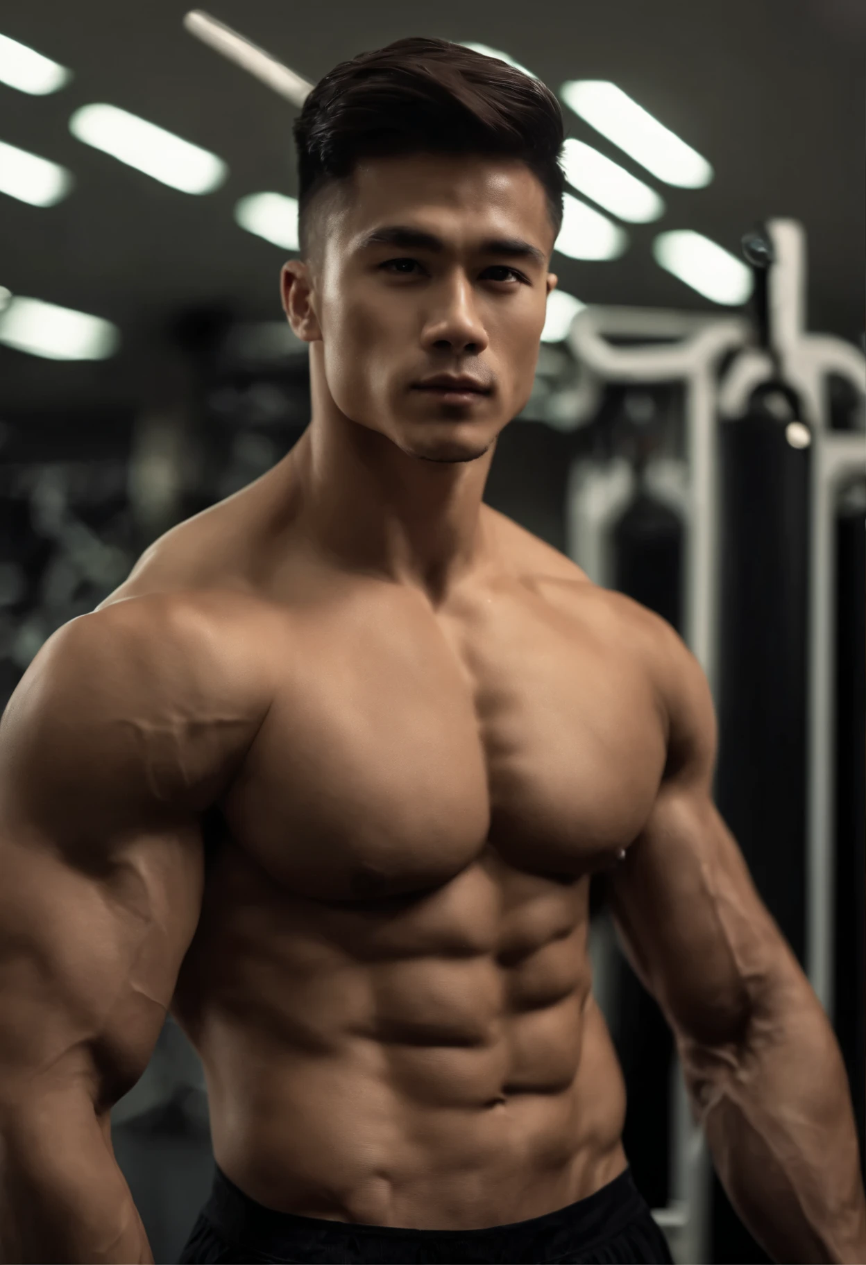 Man in gym, Ripped,Bigchest, lean and muscular, well-muscled, lean but muscular, beautiful handsome body, very muscular, muscular bodies, shirtless, Muscular men, sexy muscular body, musculature, Attractive body, well-muscled, muscular build,Gentle face,asian human,20-years old