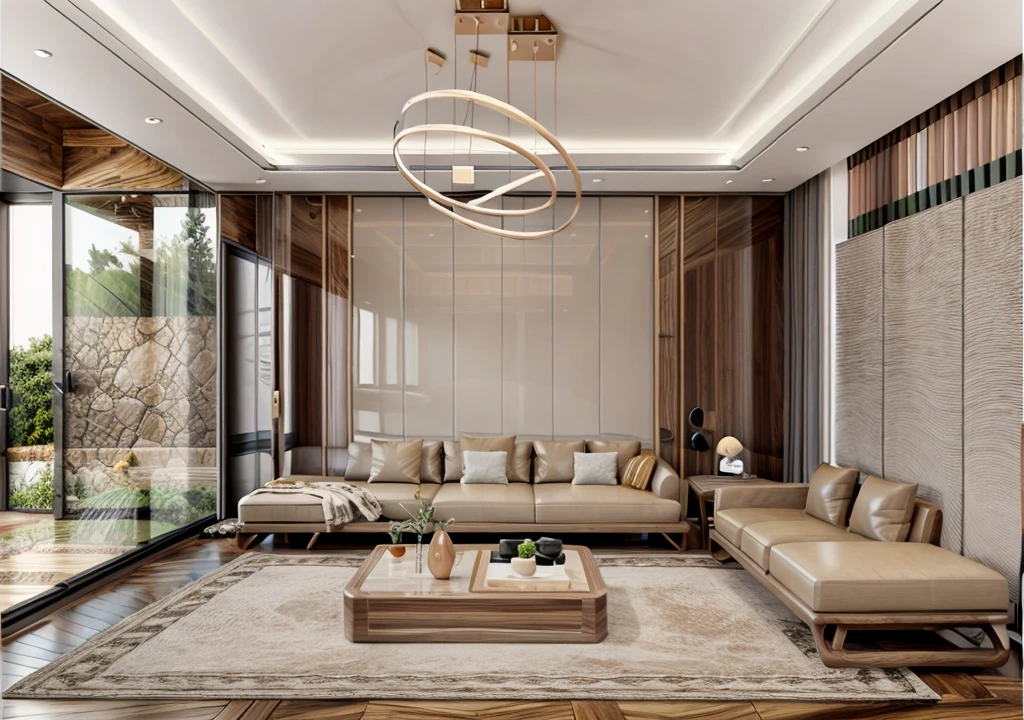 walnut_furniture (11), Real photo of living room, gorgeous design, modern style, sculpture, night lights, shadows, brilliant lights, artistic lighting. Studio photos, intricate details, luxurious and spacious, beautiful, realistic, High resolution, detailed, sharp, 8k uhd quality