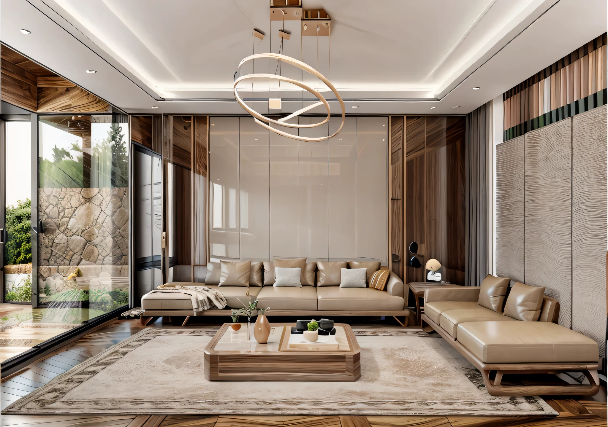 walnut_furniture (11), Real photo of living room, gorgeous design, modern style, sculpture, night lights, shadows, brilliant lights, artistic lighting. Studio photos, intricate details, luxurious and spacious, beautiful, realistic, High resolution, detailed, sharp, 8k uhd quality