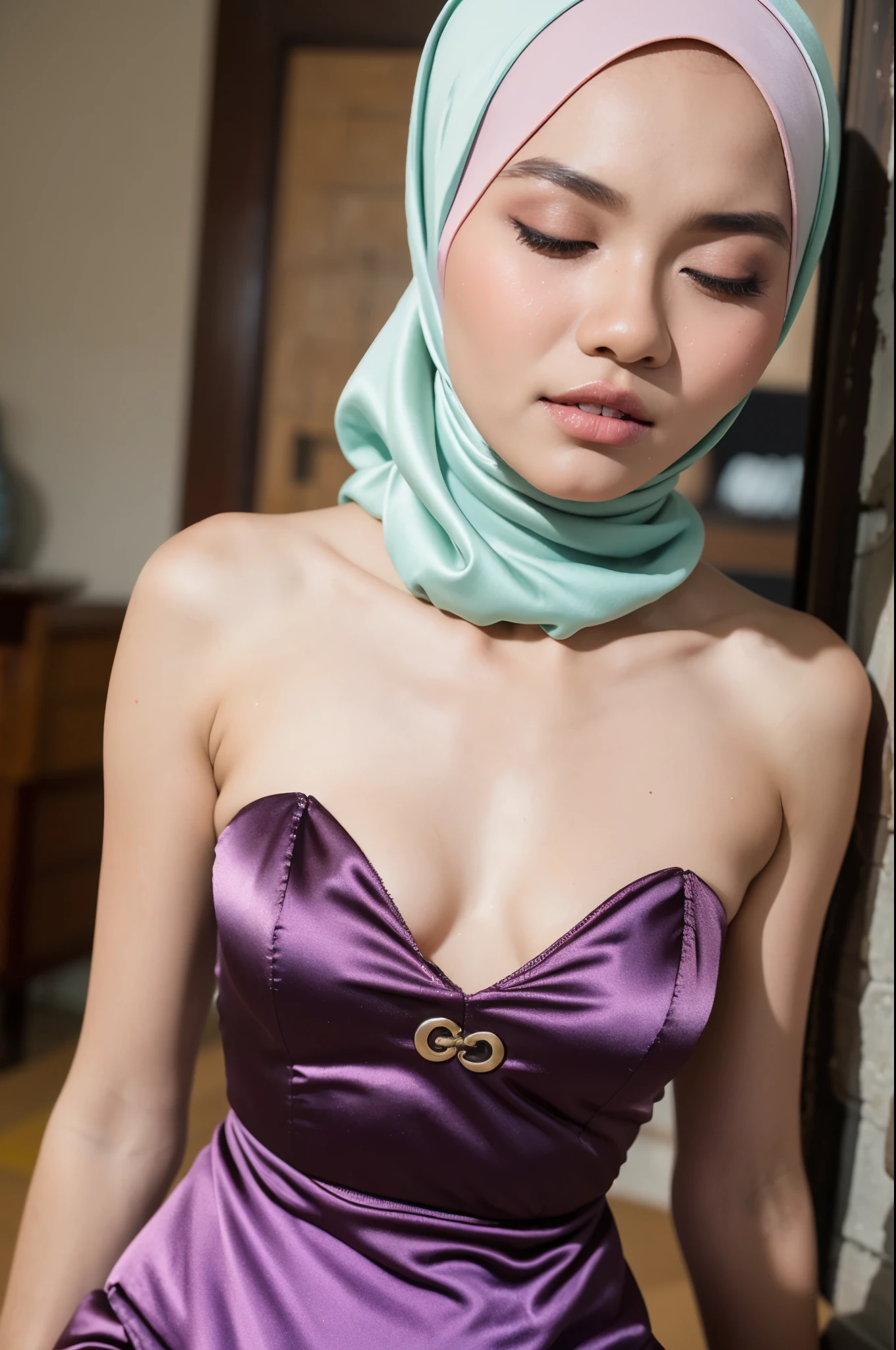 ((Colourful)), ((Big Tits:0.1)), ((Flat Chest:1)), Wear sunglasses and act like Rosyam, ((Closed Eyes)), (((Strapless Colourful Flat Chest))), Naked, Angry pose, Angry face, (((HIJAB MALAY GIRL))), masutepiece, High quality, UHD 45K, Realistic face, Realistic skin feeling , A Japanese Lady, , , Very cute and baby-like face, (((FLAT CHEST))), (MATRIX WORLD), ((look In front  at the camera and SADNESS)), ((())), (((CUTE GIRL))), ((PASTEL LIPS)), ((SATIN LACE)), ((CHUBBY)), ((UNDRESS)). Brown, Flat Chest, Wearing G-String. Sitting, from behind view up, seductive pose, (Small face)
