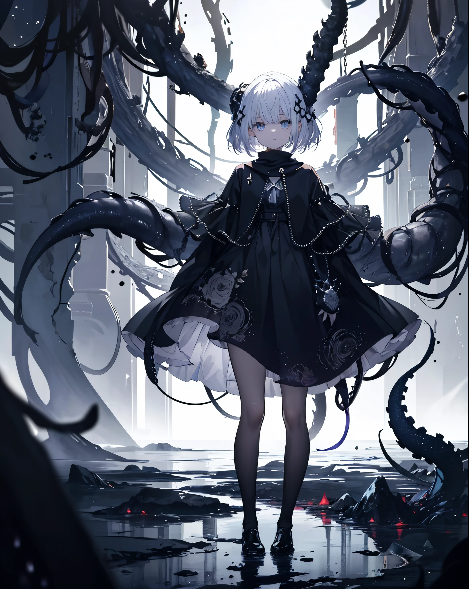 1girl,In a world beyond our own, a girl stands upon the face of a clock, her gaze fixed upon the vast, empty expanse of the starry void that lies beyond. It is a place of unimaginable wonder and terror, where the fabric of reality is stretched thin and the very laws of physics are called into question. In the distance, she can see the faint glimmer of distant stars, their light flickering like candles in the endless darkness. But as she watches, something stirs behind her, a writhing mass of foam and tentacles that churns and boils with an almost sentient fury. It is a creature of the deep, a horror from the abyss, and it has come to claim her as its own. But the girl stands firm, her eyes fixed upon the stars, her will as unyielding as the clock beneath her feet. For she knows that in this place of infinite possibility, anything is possible, and even the greatest of horrors can be defeated with the power of the human spirit. And so she stands, a beacon of hope in a world of darkness, a shining star in the midst of the void.