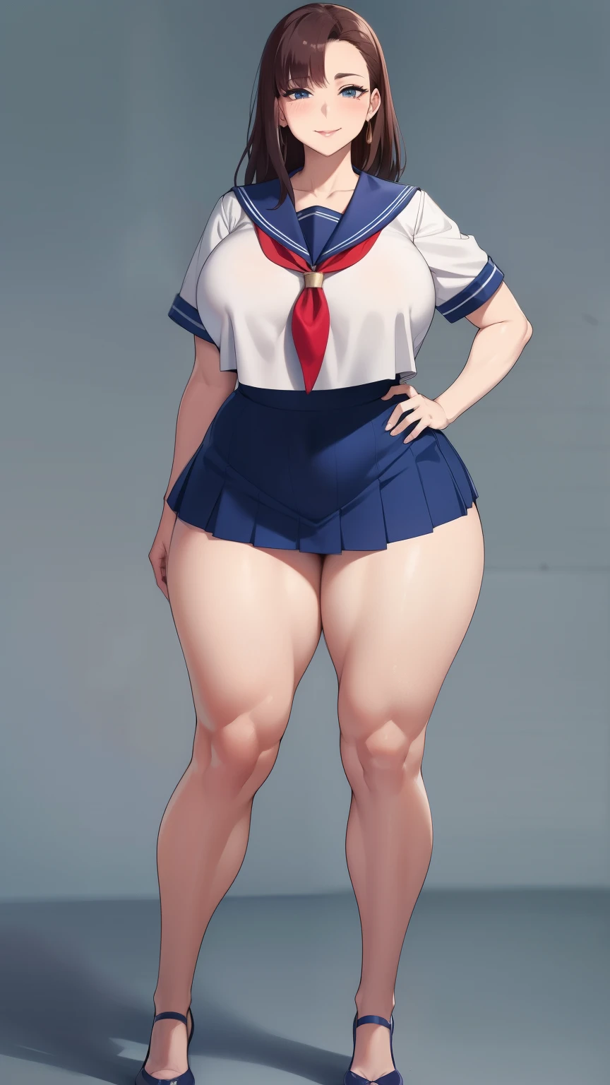 Large Breasts, Big Hips,Full Body Shot, Mature mother, Whipping the lower body, plump thighs, Ample calves, Seductive mature woman, Perfect body, Plus Size Model,high school girl,Sailor suit, The skirt is short,Mature woman wearing Sailor suit,