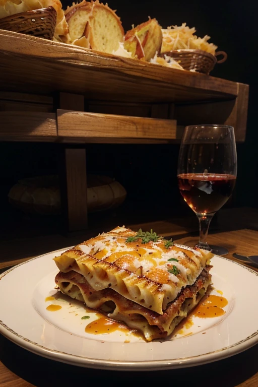 (masterpiece:1.2), (best quality), (ultra detailed), (8k, 4k, intricate),(highly detailed:1.2), (detailed background),detailed landscape, ((portrait)), foodstyle,simple background, food, black background, plate, realistic, lasagna, pasta, food focus, parmesan cheese, ketchup, wine.