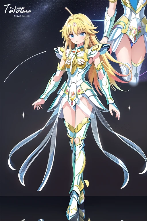 Une femme, 25 ans, mangas, cheveux longs, cheveux multicolores, Saint Seiya, Hyoga, Cygnus, God Cloth, mythycal armor, Saint Seiya Cosplay, armure de chevalier, myth cloth, Hyoga cosplay, Scandinavie, hiver, swam designed armor, glacier, neige