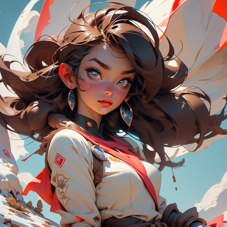 (masterpiece, top quality, 8K wallpaper, high resolution, ultra-realistic), 1girl, solo, full body composition from afar, slender figure: 1.1, (beautiful face like a doll: 1.5), beautiful face, beautiful eyes, detailed face, detailed eyes, detailed nose, detailed mouth, (long hair in the wind: 1.5), (bangs: 1.5), black eyes, mountain girl style, backpacker, mountaineer, mountain view from the top of the mountain, Walking on a mountain trail, (self-portrait: 1.5) T-shirt, long pants, climbing, wearing trekking boots, natural landscape photos; mountain climbing; spectacular summer mountain scenery with rugged mountain ranges in the distance, with a wonderful contrast of blue sky and white clouds. Camera = "Sony a7 IV";Lens="Tamron 28-200mm f/2.8-5.6 Di III RXD";" Aperture = f/6.3";" Shutter speed = 1/1600 sec";" ISO=100";