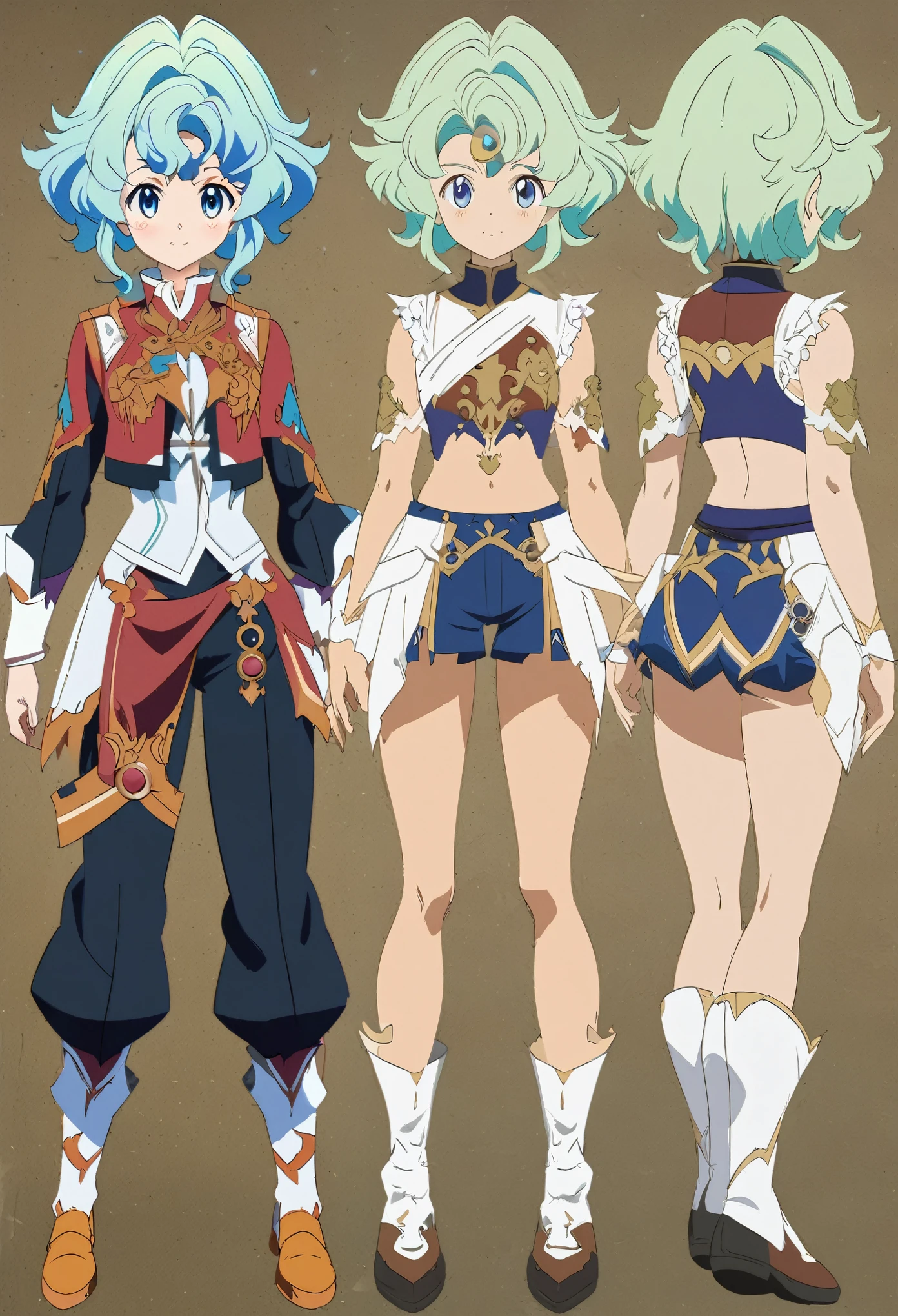 anime - style image of a character with a variety of hair and accessories, anime set style, anime character reference sheet, fantasy uniform, flat anime style, anime full body illustration, full_body!!, complete detailed body, extra detailed body, anime vtuber full body model, soft anime illustration, anime style character, clean detailed anime style,