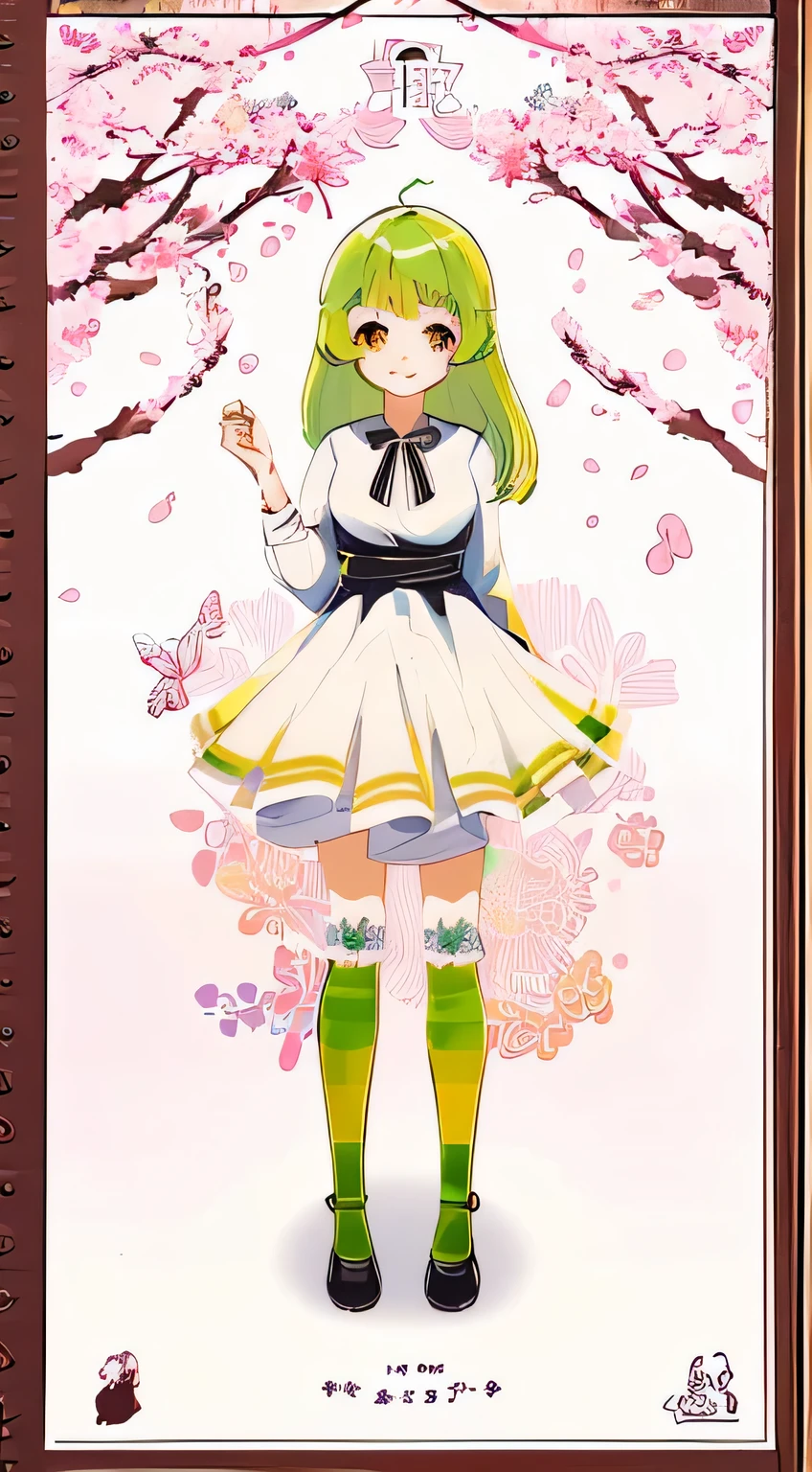 (obra maestra), (Mejor calidad), Beautiful illustration, 1 chica, pelo largo y negro, ojos verdes, girl standing under a cherry blossom tree, tomorrow, sol,uniforme de marinero