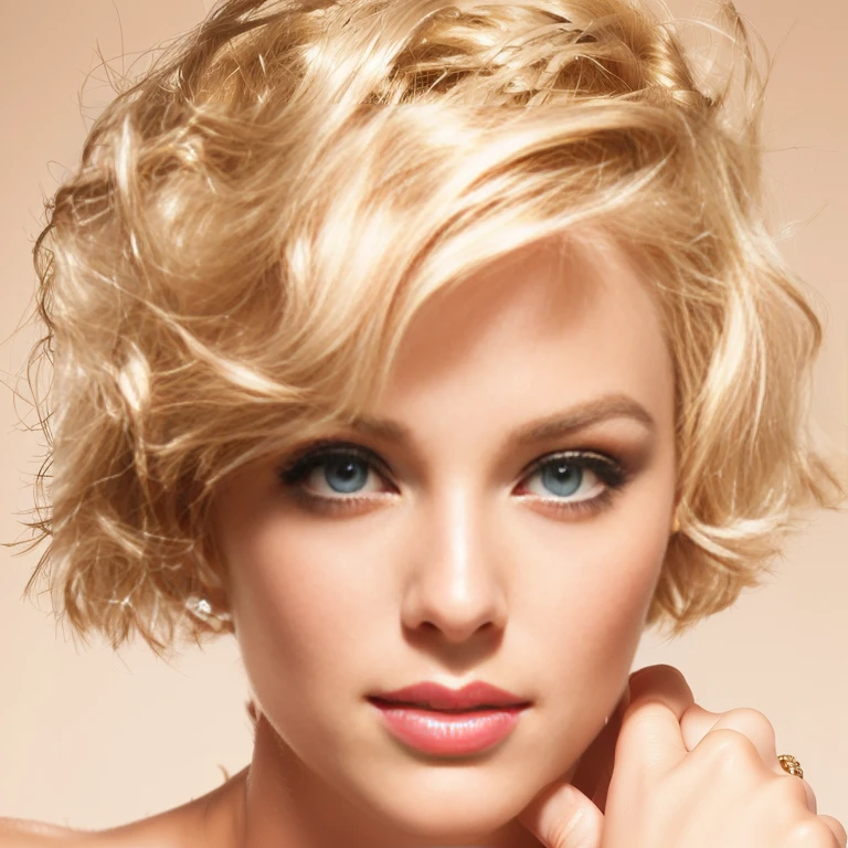 blond woman with blue eyes and a short blond hair, short wavy blond hair, blonde short hair, blonde and attractive features, face like marilyn monroe, short curly blonde haired girl, glamor hairstyle, glamorous hairstyle, blonde hair and large eyes, wavy short hair, short wavy hair, sexy face, a gorgeous blonde, short blonde hair, sweeping wild blonde hair