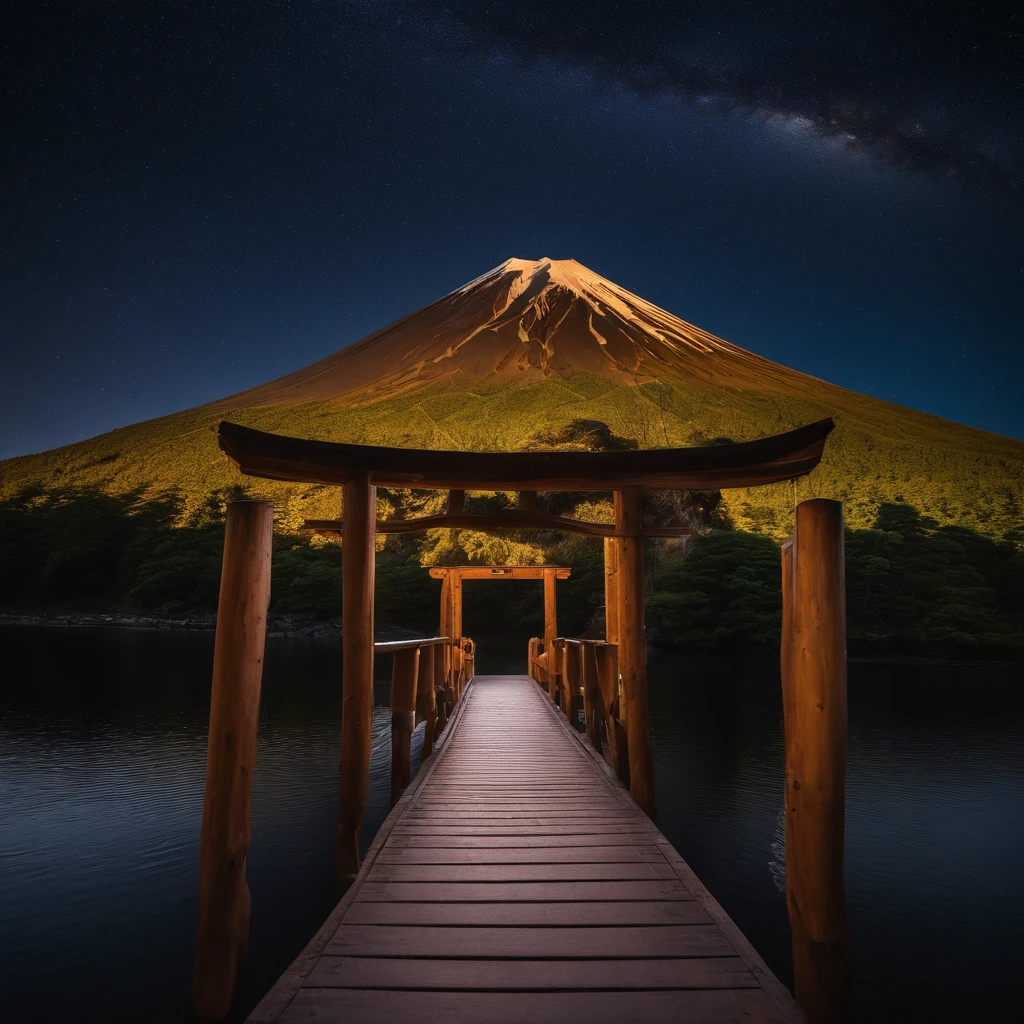 Master Parts、Superior Quality、Excellent image quality、8k quality、、Beautiful starry sky photos、grow、Arched Milky Way、Mt fuji、torii