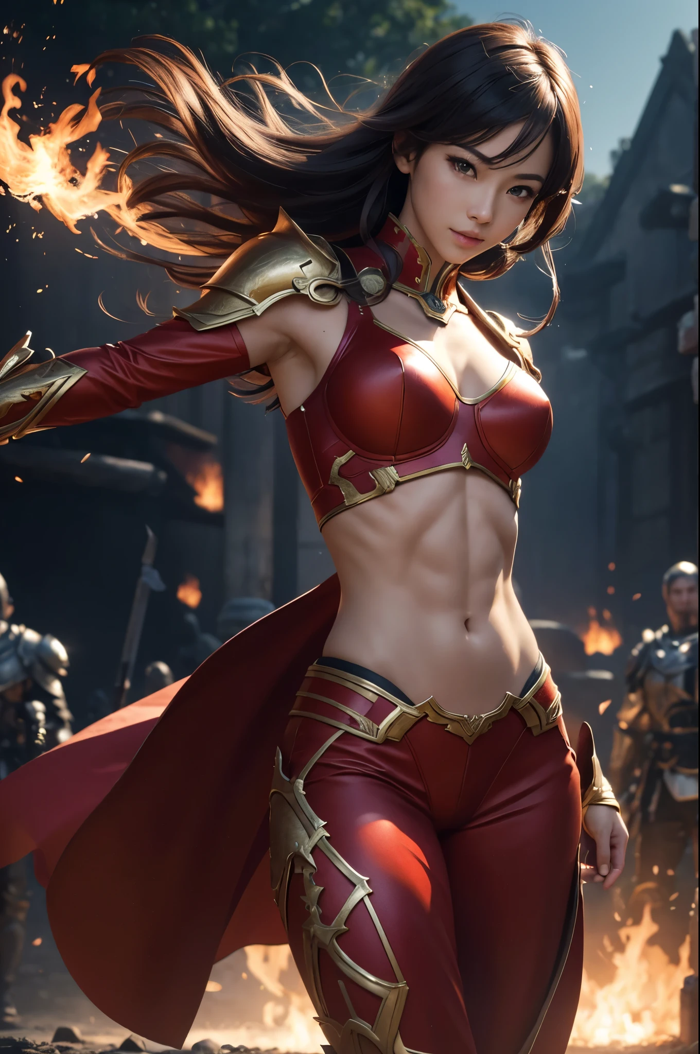 8K,Flame Lady Paladin,Super Beauty(Like the real thing),Red and orange mohawk,Red Flame Chest Armor,Red flame pants,Red Flame Gauntlet,lean muscular body,Hard and strong abs,Fantasy art、charm、Looking at the audience、Captivating Gaze、masterpiece,masterpiece,highest qualityのフォトリアリスティックなRAW写真。Bright colors,Rich colors, Backlight, Film Grain, 50mm lens, Nikon D850,Realistic Skin,Ultra-high resolution,Realistic scale skins,Muscular and slender figure,Very detailedなアート作品、 Detailed digital animation art、 ArtStation Pixiv の Artgerm、Dynamic Angle,Ultra-high resolution,Like the real thing見える肌,charm的,Active,Super Beauty,(Like the real thing),DeviantArt Artstation CGScosiety, 3D Rendering Character Art, 写真のようにリアルなPerfect body, sexy,Muscular and slim body,Muscular and toned lower body,close,masterpiece,highest qualityの写実的ななRAW写真。Bright colors,Rich colors, Backlight, Film Grain, 50mm lens, Nikon D850,,(8k,写実的なhighest quality;1.4) ,Slim figure, Perfect body, There is cleavage in the chest, Very thin hair, Pleasure Gas, Glossy Lips, 超Realistic,Cinematic, (Excellent anatomy), (Good balance), Awards, masterpiece, Centered,charm,Volume measurement,Body balance,Ultra-high resolution,Ultra-Realistic Skin,Digital single-lens reflex camera, Soft lighting, Very detailedスキン, Very detailed顔, Very detailed目, lip, Detailed Background, Written boundary depth, Excellent anatomy, (Realistic, 超Realistic:1.4), 16K HDR, The abdominal muscles are intense and defined,Very detailed、masterpiece、highest quality、Dynamic Angle、Film Grain、Best Shadow、delicate、Particles of light、Observe the audience、Cinema Lighting、battlefield,