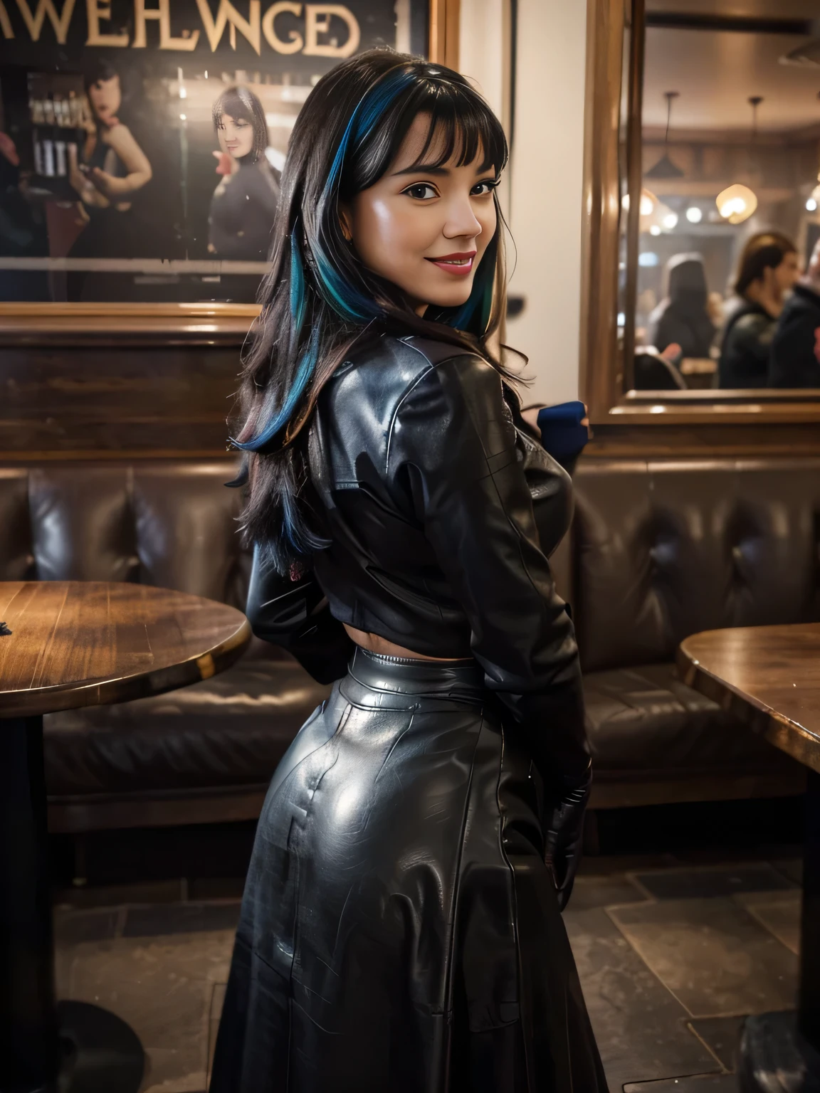 proFessional portrait photograph oF a gorgeous Smiling Bettie page girl in winter clothing with long wavy Black hair, black long maxi-skirt(black long maxi-skirt:1.2),sultry Flirty look, gorgeous symmetrical Face, joli maquillage naturel, wearing elegant warm winter Fashion clothing, ((black leather gloves )) ((on the ground of an eglish pub having hard sex from behind)), bag on her shoulders, ultra realistic, art conceptuel, elegant, Very detailed, complexe, sharp Focus, depth oF Field, F/1. 8, 85mm, Coup moyen, midplane, (((proFessionally color graded))), bright soFt diFFused light, (volumetric Fog), tendance sur Instagram, hdr 4k, 8K