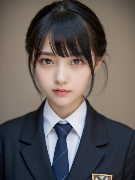 (highest quality, Tabletop:1.2), 1 girl, alone, Black Hair,Beautiful eyes in every detail,(school uniform),Upper body,bangs,ear, Yellow Eyes, Revival ribbon tie, Long Hair