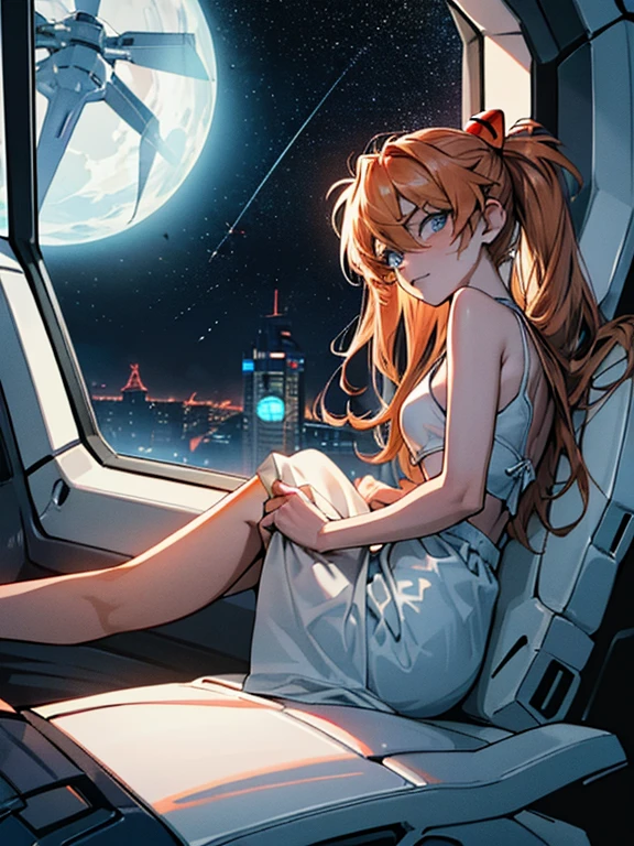 (Aerial view),dynamic angle,ultra detallado, illustration, de cerca, directo, 1 chica, 
 ((Souryuu Asuka Langley, auriculares de interfaz, mono rojo:1.4, rubio)),Her eyes shone like dreamer stars,(ojos brillantes:1.233),(ojos hermosos y detallados:1.1),(inexpresivo,boca cerrada),(de pie), 
(mechanical room with tools and spacecraft window in a white SPACESHIP),
(noche:1.2),dreamer, [[dedos y manos delicados:0.55]::0.85],(detalle dedos),