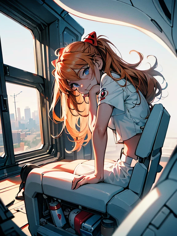 (Aerial view),dynamic angle,ultra detallado, illustration, de cerca, directo, 1 chica, 
 ((Souryuu Asuka Langley, auriculares de interfaz, mono rojo:1.4, rubio)),Her eyes shone like dreamer stars,(ojos brillantes:1.233),(ojos hermosos y detallados:1.1),(inexpresivo,boca cerrada),(de pie), 
(mechanical room with tools and spacecraft window in a white SPACESHIP),
(noche:1.2),dreamer, [[dedos y manos delicados:0.55]::0.85],(detalle dedos),