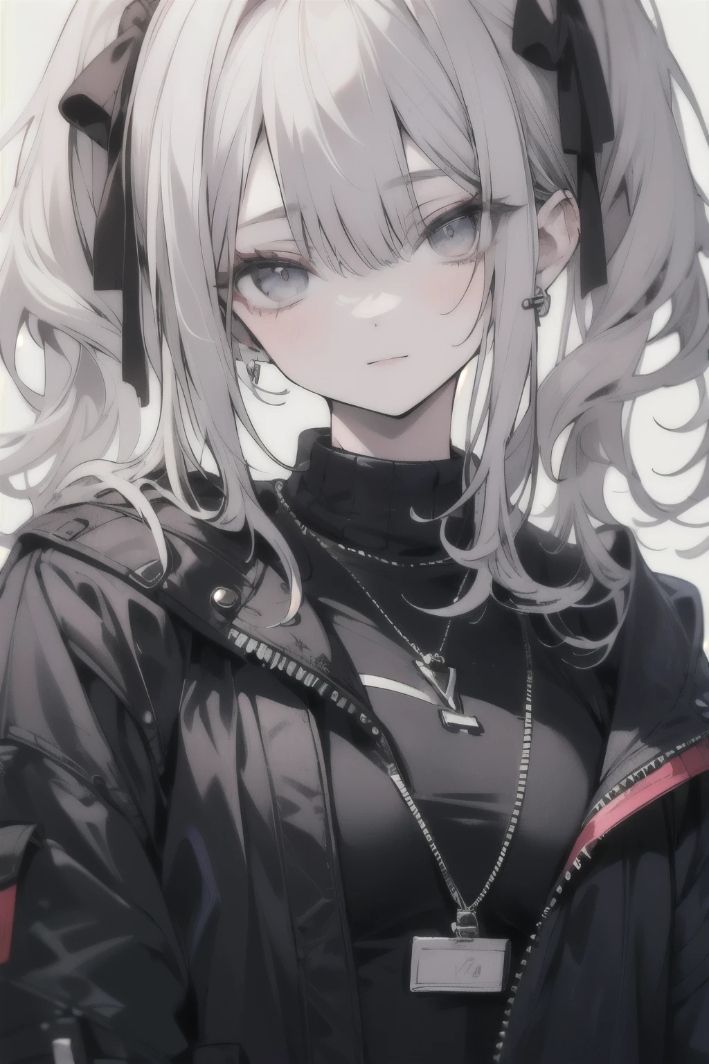 ((best quality)), ((work of art)), (detailed), perfect face thin woman with black jeans and a turtleneck sweater. The jacket was a thin black windbreaker