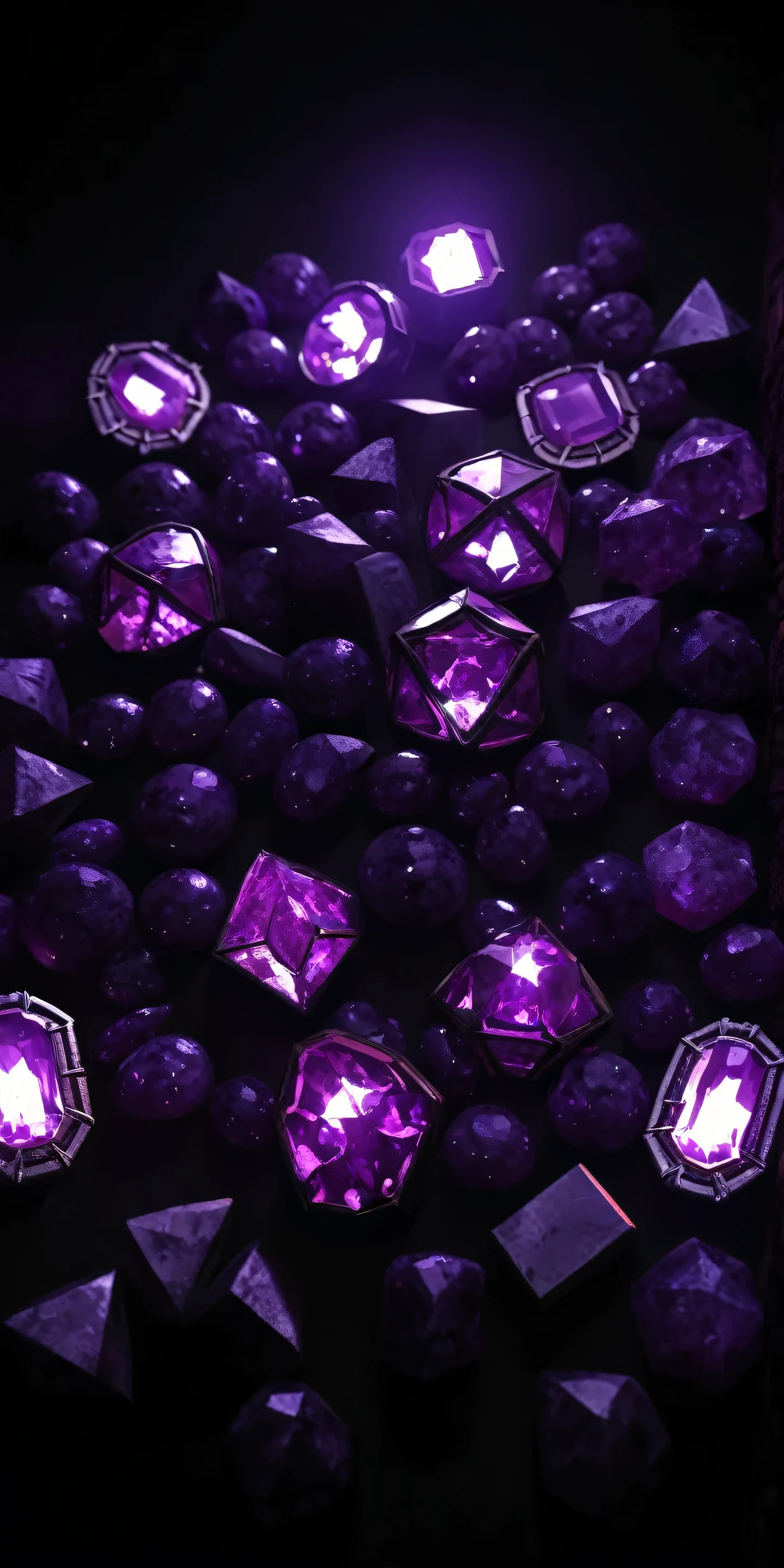 (((darkest dungeon style))), ((darkest dungeon item)), items art, amethysts, many purple gems, glossy amethysts, dark background, (dark lighting), many shadows, cold lights, dark art, highly detailed, extremely detailed, masterpiece