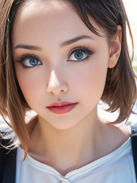 (best quality, 8k, photorealistic:1.5), (solo, one girl:1.5),(shine a bright light on women),(ultimate beautiful girl),(shiny skin),(oily skin),(short hairstyle:1.3),(cool beauty),Blush brown makeup , use pink glossy lipstick,(big beady eyes girl:1.5),(droopy eyes girl:1.5),(blue eyes:1.5),(thin girl:1.5),(baby face),(healthy body),(sex appeal),(sweet smelling girl),(she works for low wages),(she is very sociable),(from a very poor family),(virgin girl),chuuChloe,(impressive eyes:1.5),(clean girl),(affability),(cute smile),(good personality),(serious personality),(relaxing time),(compassion),(impurity),(love filled),(No love experience),(teenager:1.2),(Maid Costume Play:1.5)