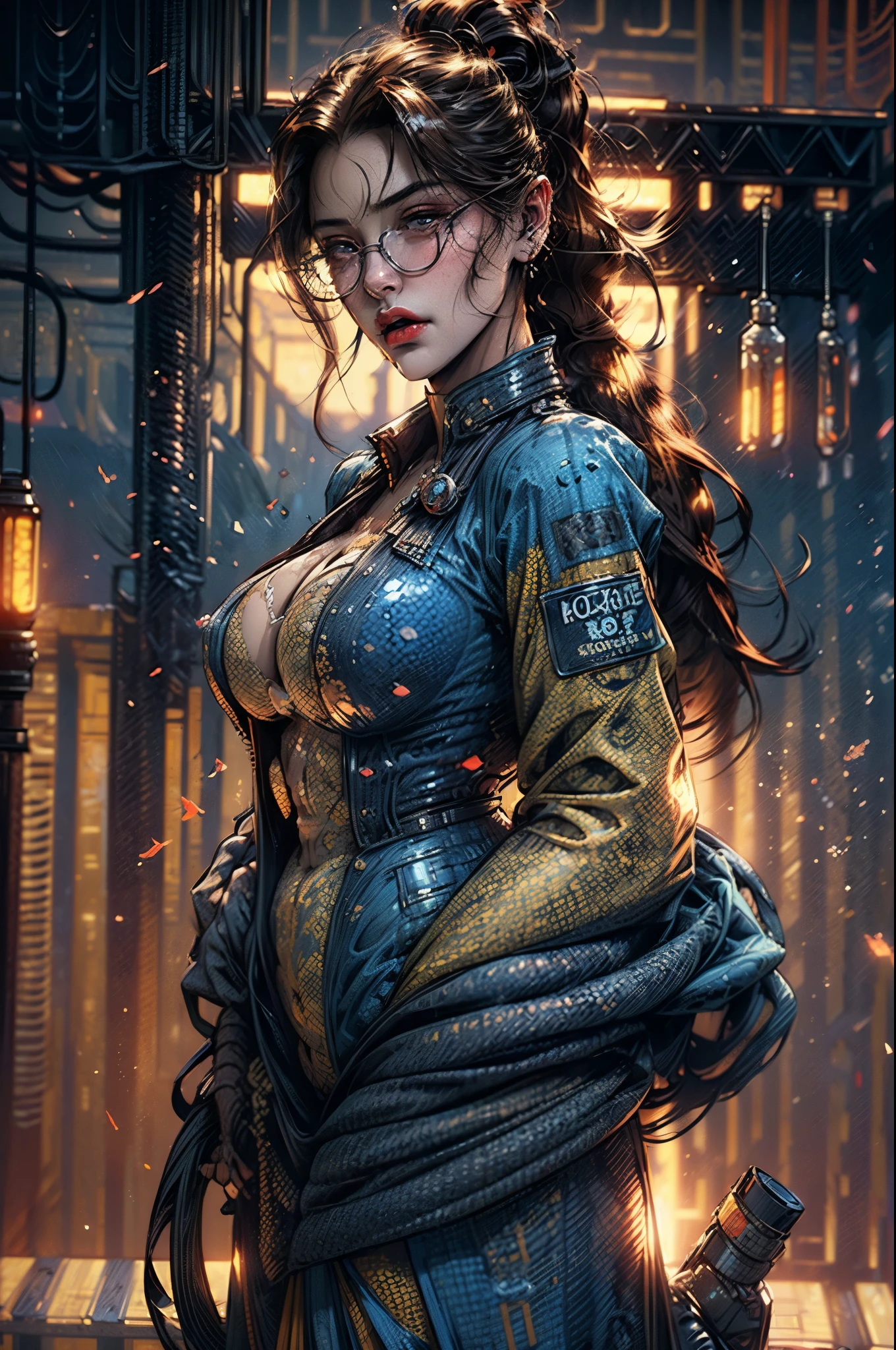 Cowboy shot, (full body shot), Lady bug, full body, dark hair, Perfect face, beautiful detailed hazel eyes, symmetrical eyes, (detailed face), slender, dramatic lighting, (8k, photo, masterpiece), (highest quality), (best shadow), (best illustration), ultra high resolution, 8K wallpapers, physically based rendering, high contrast, f1 lens .6, intense colors, hyper-realistic texture, cinestill 800), detailed face, blue-yellow medical doctor suit, doctor coat, glasses, bodysuit, battlefield medic, high ponytail, hightech military communication headset, urban techwear,milf,renaissance,ruanyi0288,skin tight,firemenoutfit
