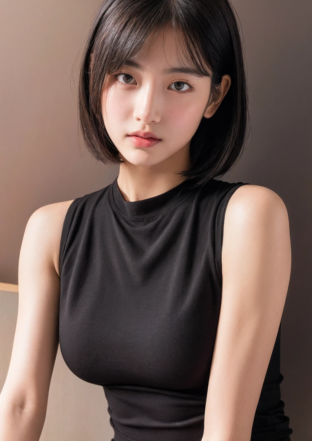 RAW photo, extremely delicate and beautiful, masterpiece, Best Quality, ultra high resolution, 16k, hyperrealistic, ultra-detailed, Very detailed CG 8k wallpaper, Beautiful Lighting, Perfect Lightning, Realistic Shadows, perfect anatomy, super Detailed shiny skin, perfect figure, Japanese woman, late 20s, very Slim body, narrow waist, very small head, handsome detailed woman, very detailed eyes and face, realistic face proportions, Stunning detailed eyes, Realistic beautiful face, very small face, Realistic small beautiful eyes, double eyelids, makeup, tearful mole, mole on chest, earring, bare legs, beautiful and very thin legs, beautiful and very thin thighs, Soft midriff, ((very huge round breasts)), ((full body shot)), (short hair), wavy hair, ((volleyball uniform)), sleeveless,@middle-valley