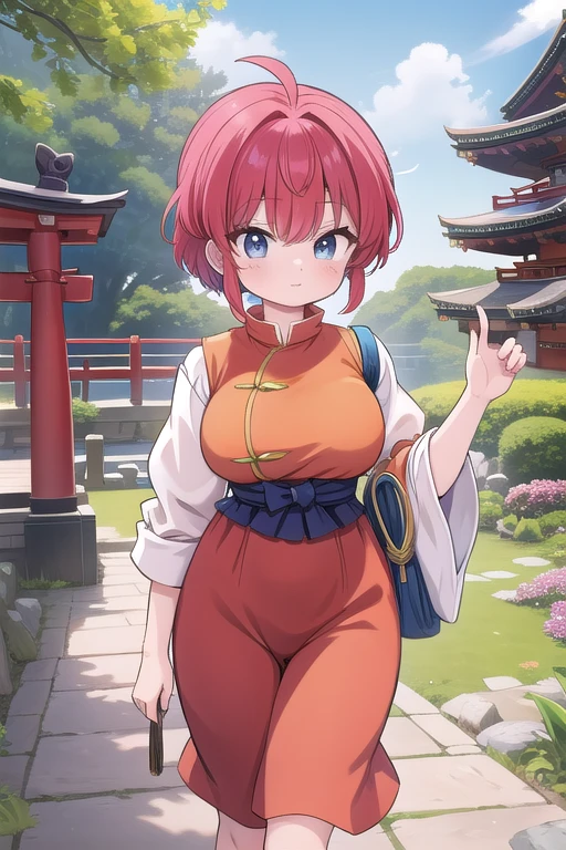 Une femme, 25 ans, mangas, cheveux longs, cheveux multicolores, details, armure de super saiyan, jardin zen, temple japonais