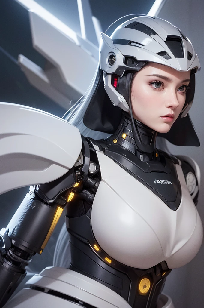 A female robot of a mechanical empire that oppresses humans in the city at night gray body ruthless look Full body like Helmet-shaped head Body with machine exposed, nffsw, retinas, masutepiece, ccurate, Anatomically correct, Textured skin, Super Detail, high details, Best Quality, hight resolution