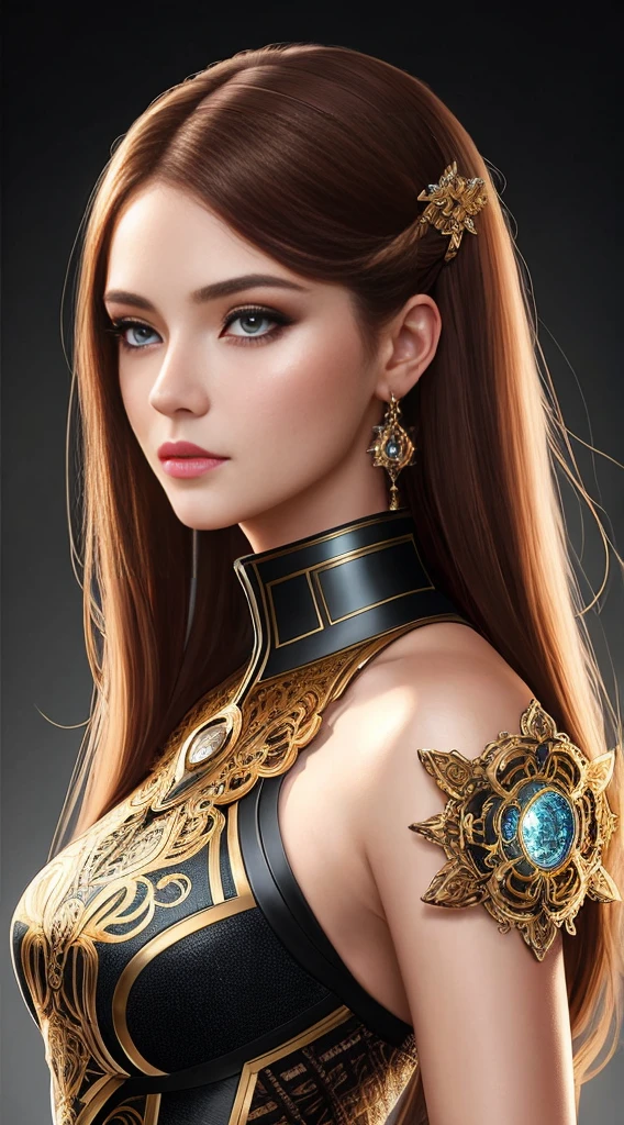 8k portrait of beautiful robot with brown hair,complex,grace,Very detailed,Grandiose,Digital Photography,Artgerm Surrealist painting filigree art with Nguyen Jia and Greg Rutkovsky,shattered glass,(masterpiece,Side seams,Delicate and beautiful eyes:1.2 ), Human Development Report,