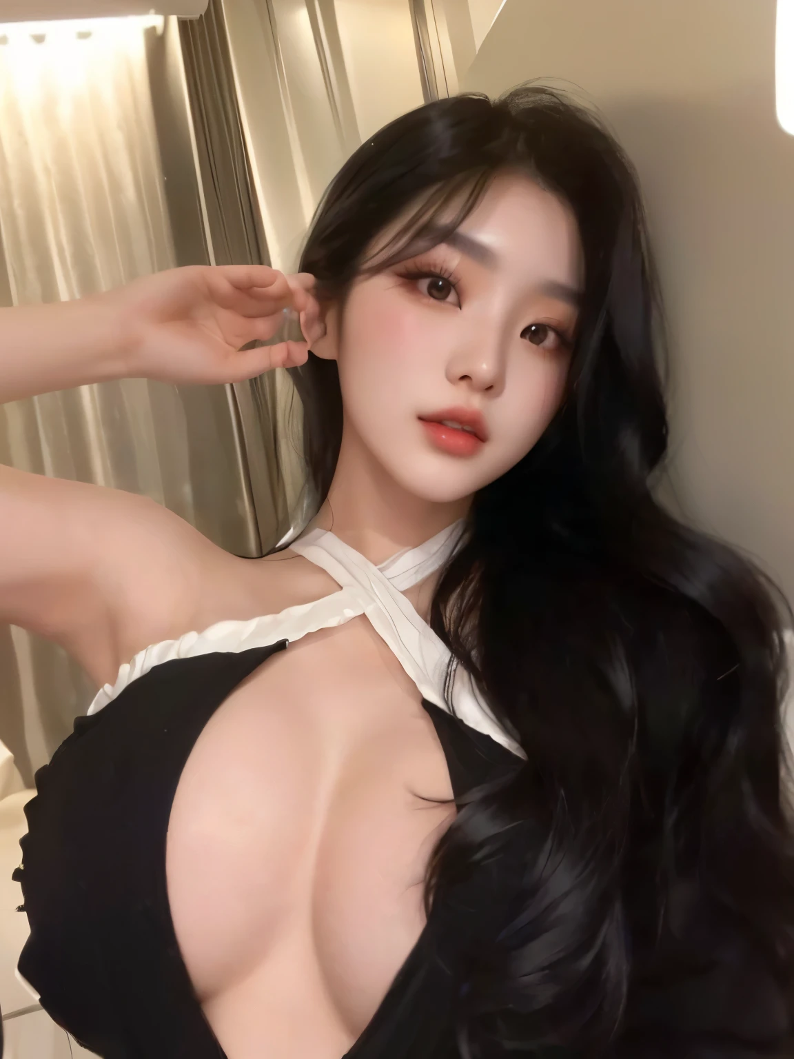 a close up of a woman with long black hair wearing a black dress, korean girl, beautiful south korean woman, gorgeous young korean woman, korean woman, beautiful young korean woman, sakimichan, 1 8 yo, 2 , gorgeous chinese model, korean, Yoshitomo Nara, asian girl, good young girl
