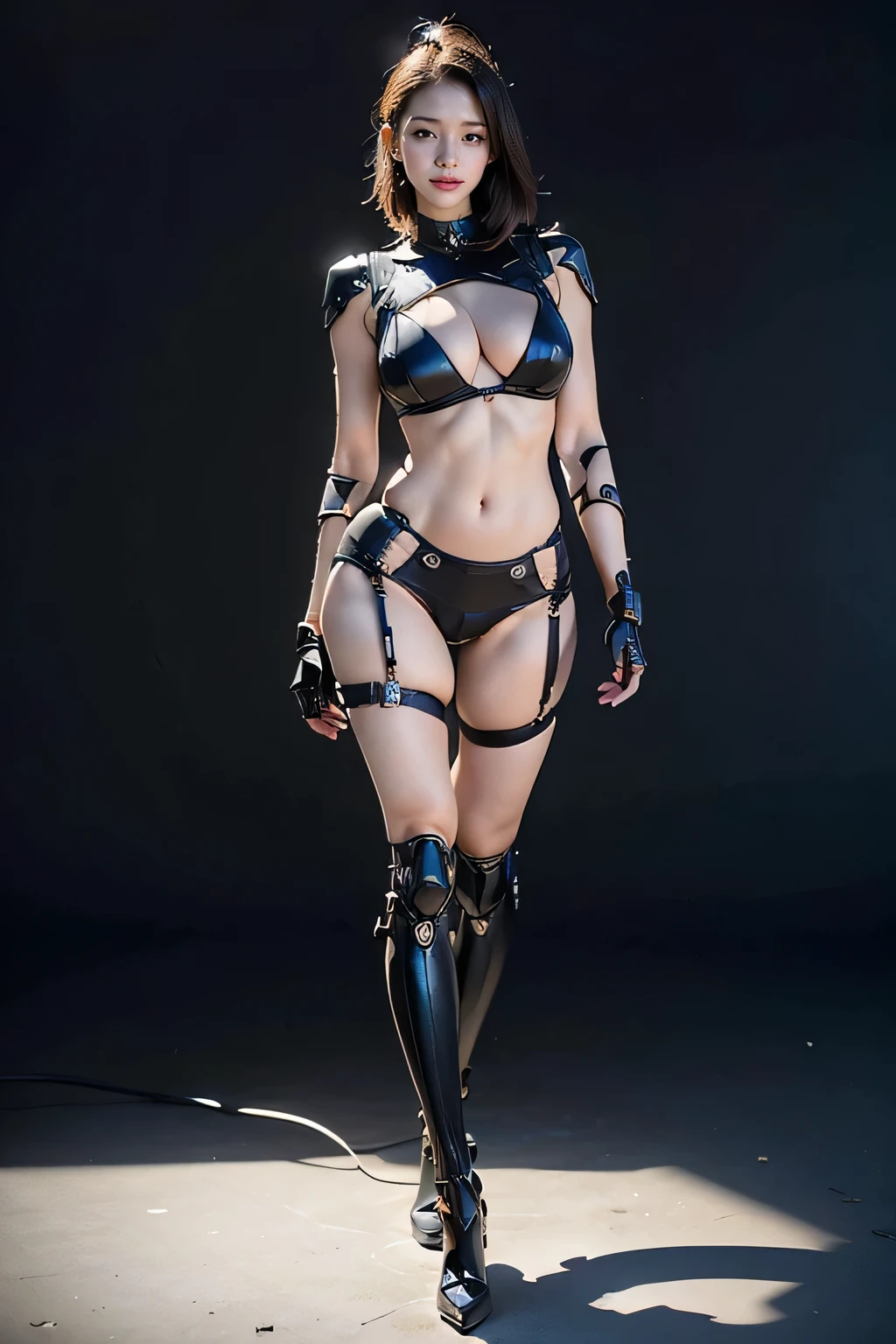 Vietnamese female fighting in street, (Photorealsitic:1.4)、((a beauty girl:1.6)), (1 full-body fighting :1.8) cyborg girl, Nipple, , 25 years old、NOhumans、((The skin part is only the face)), Luminous Eyes、((Lots of split metal chest protectors)), Metal Robot、((Bikini))、((Body parts are robot parts:1.6))、((The internal mechanisms of the chest are exposed)), ((Mechanical chest armor with LED indicators and meters)), Robot arms and legs、((Exposed metal skeleton of the abdomen))、Metal skeleton of the cervical region、Under repair、destroyed body、Metal Mechanical Bra、Full Body Metal Skin、Metal bodysuit、Metal scales covering the whole body、body made of metal、Whole body metal、a beauty girl、prosthetic hand、artificial leg、Full body cyborg、Exposed metal skeleton、Asian Beauty、cyberpunked、steampunk、Inside the futuristic space battleship、laboratory、Complex 3d rendering beautiful porcelain profile ultra detailed female type android face、dark brown hair、glowy skin、((super realistic details)、globalillumination、Shadow、octan render、metals、Details of complex ornaments、Japan details、highly intricate detail、Realistic light、CGSoation Trends、a purple eye、radiant eyes、looking the camera、neon details、Mechanical limbs、blood vessels connected to tubeechanical vertebrae attached to the back、mechanical cervical attaching to neck、standing on、Wires and cables connecting to the head、Gundam、Small LED lamp、masterpiece、 Metal Robot、body made of metal、Whole body metal、prosthetic hand、artificial leg、Full body cyborg running、Exposed metal skeleton、Asian Beauty、cyberpunked、steampunc、Futuristic cities、laboratory、Complex 3d rendering beautiful porcelain profile super detailed female android face、cyborgs、roboticparts、150mm、beautiful studio soft light、Rim Lights、Anatomical、face muscles、cable electric wireicrochips、elegent、beatiful backgrounds、octan render、HR Giger Style、8K、top-quality、masterpiece、illustratio、extremely delicat