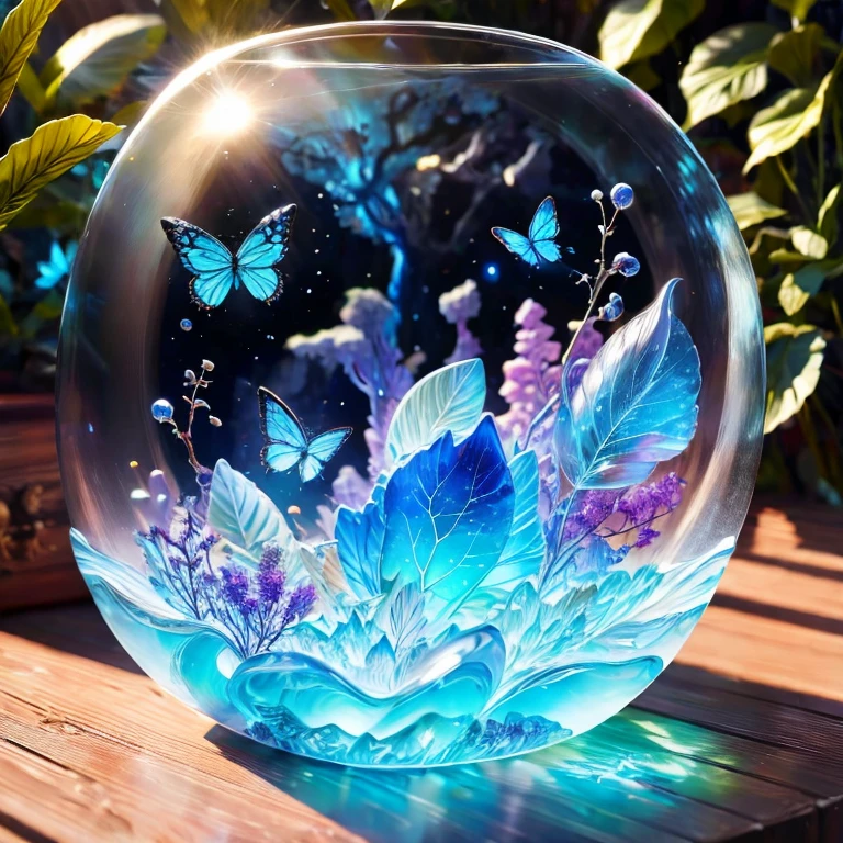 (La best quality,high resolution,Ultra Detailed,Practical)，Blue butterfly formed from jelly，In the Dream Forest，A masterpiece full of fantasy elements）））， （（best quality））， （（Intricate details））（8k）