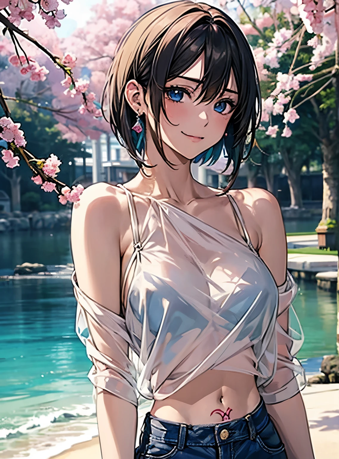 Attractive breasts、Beautiful and attractive anime woman, Enchanting anime girl, Top rated on pixiv、Short Bob、Healthy Body、Are you okay、Laughter、See-through underwear、Earrings、Tattoo all over the back、Short Bob、Quiet、Inconspicuous